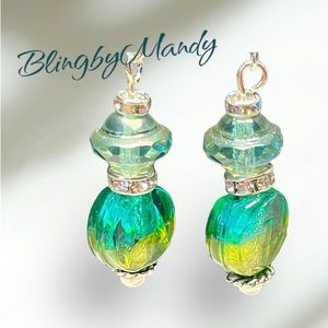 *RARE*Stunning Italian glass beads with sterling ear wires/saturn beads